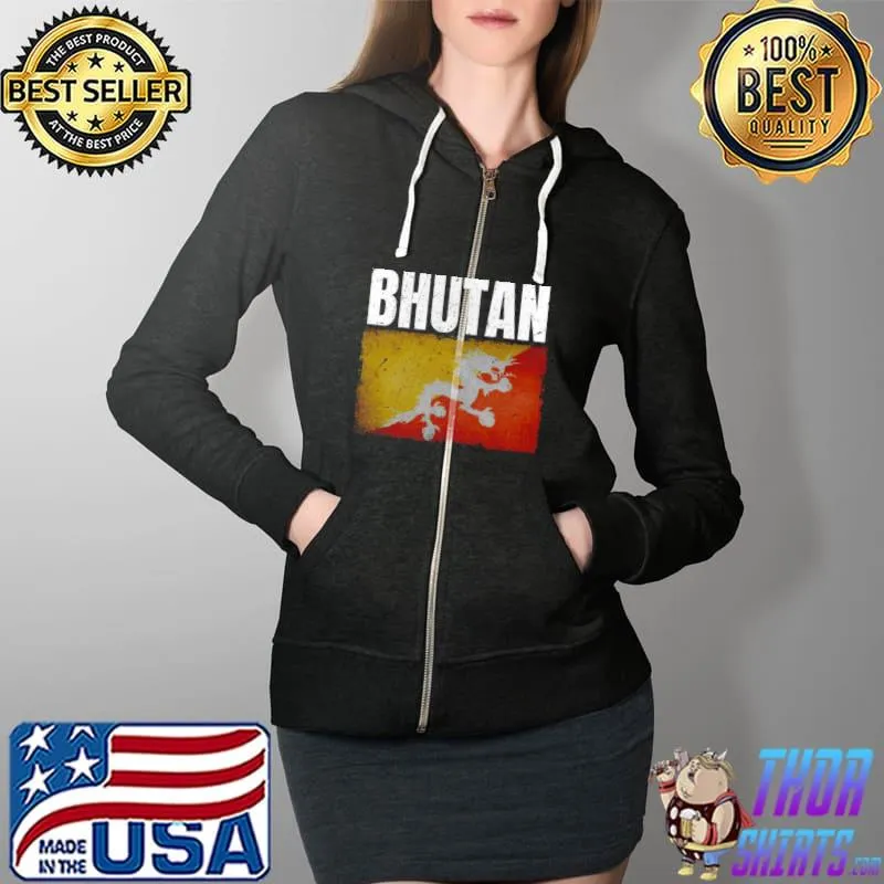 Distressed Bhutan Flag Bhutanese Shirt Full Zip Hooded