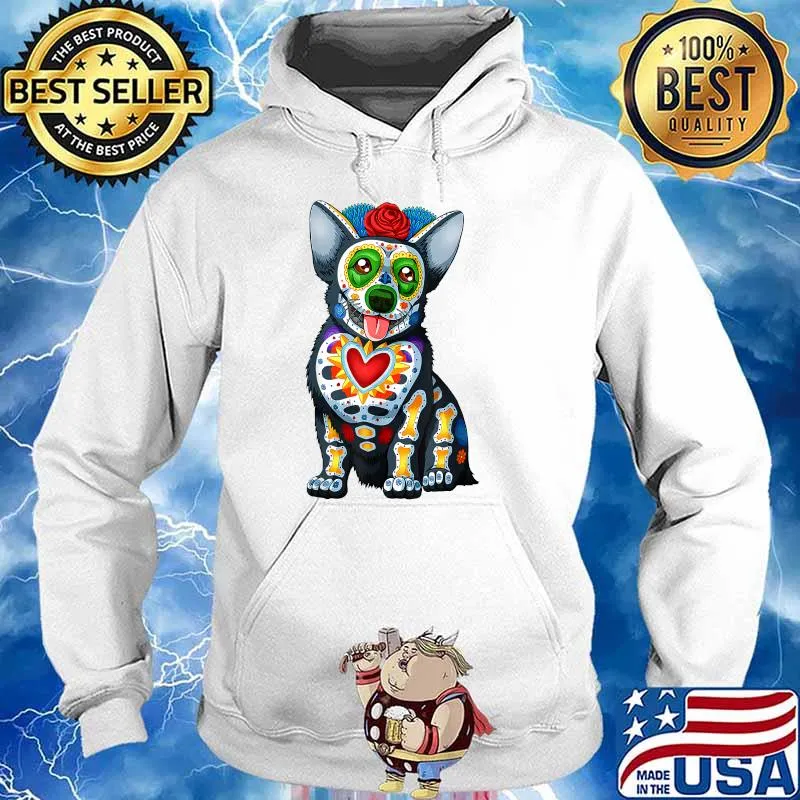 Dog Sugar Skull Dia De Los Muertos Perro Day of The Dead T-Shirt Hoodie