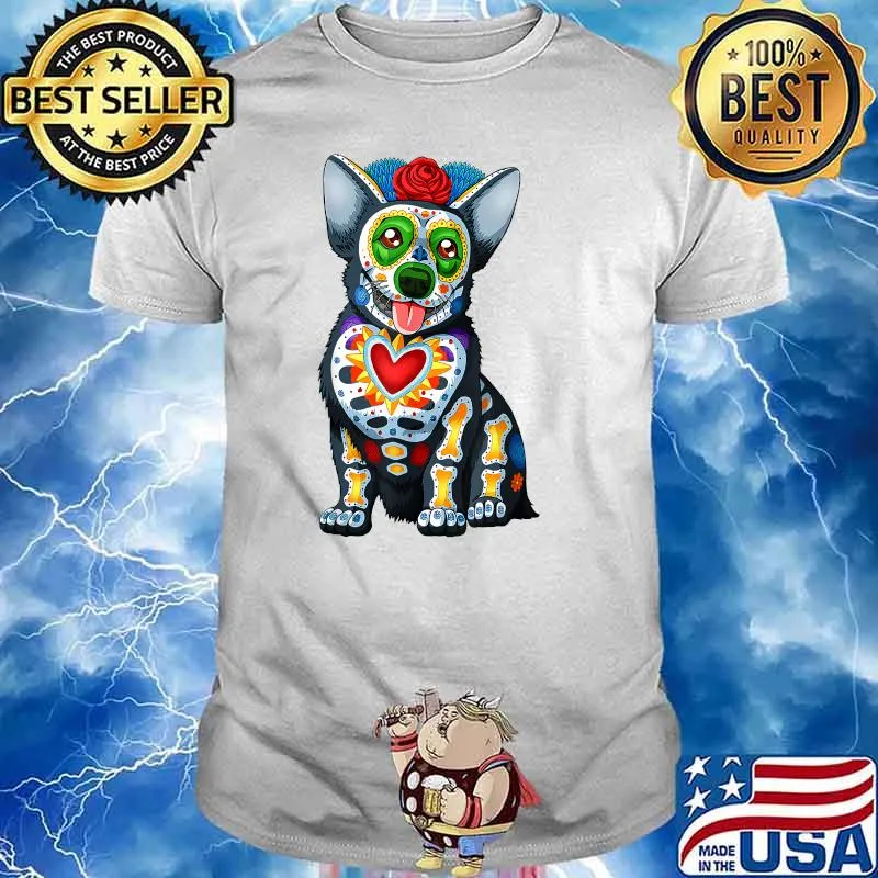 Dog Sugar Skull Dia De Los Muertos Perro Day of The Dead T-Shirt