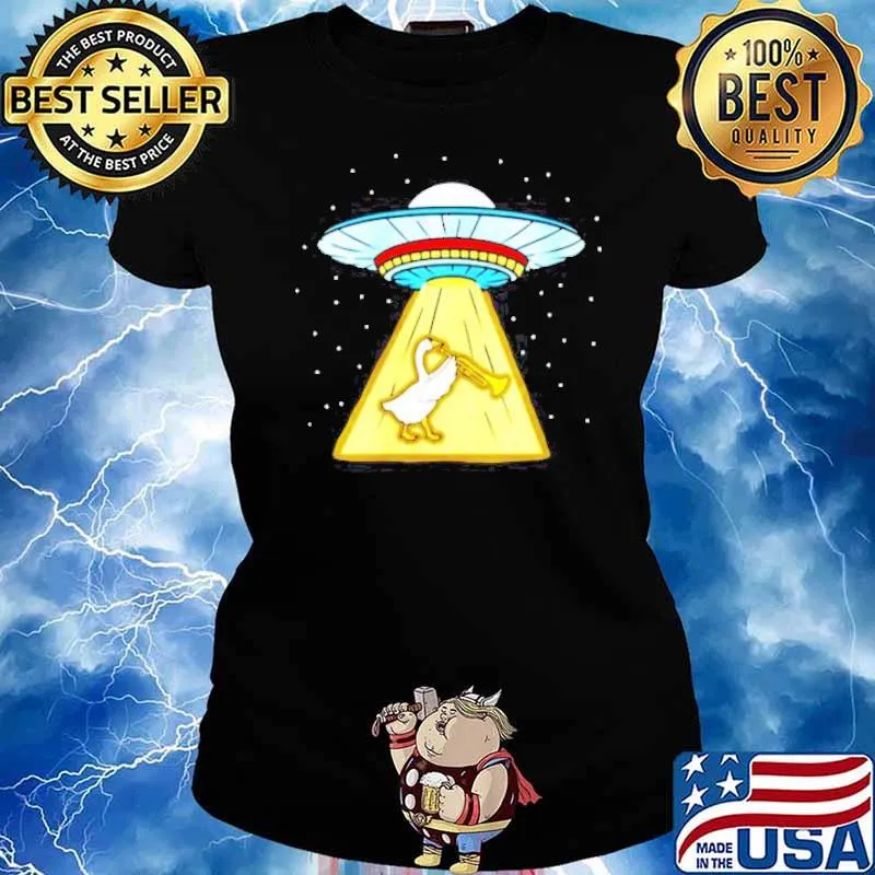 Duck Playing Trumpet Ufo Abduction s Ladies tee
