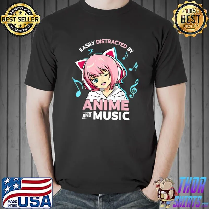 Easily Distracted By Anime and Music Women Anime Teen Girls T-Shirt Unisex