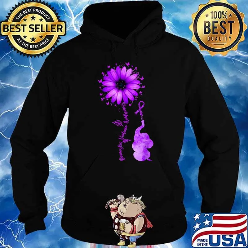 Elephants Domestic Violence Awareness Purple Sunflower T-Shirt Hoodie