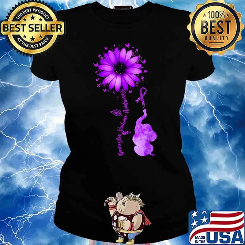 Elephants Domestic Violence Awareness Purple Sunflower T-Shirt Ladies tee