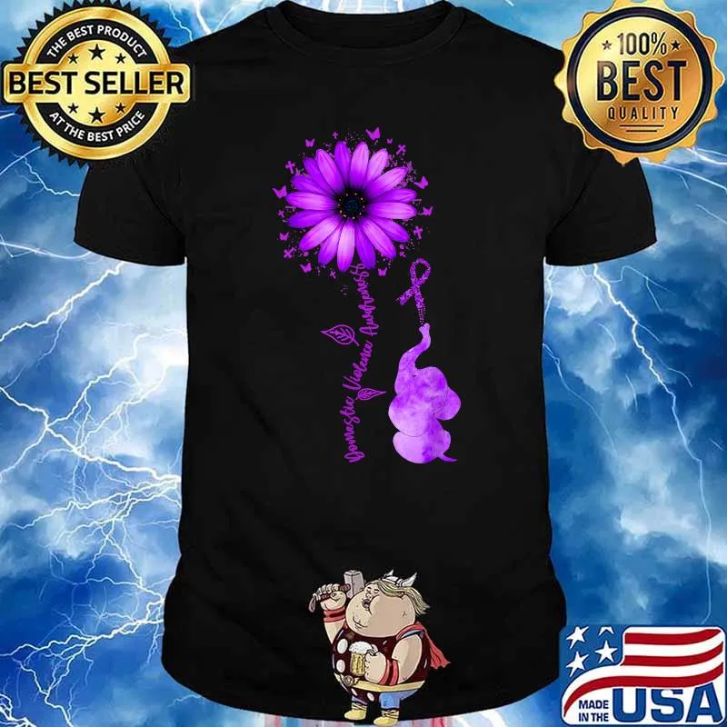 Elephants Domestic Violence Awareness Purple Sunflower T-Shirt