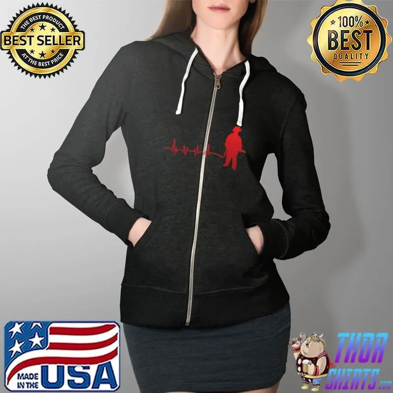 EMS Firefighter's Heartbeat Fireman Rescue Essential T-Shirt Full Zip Hooded