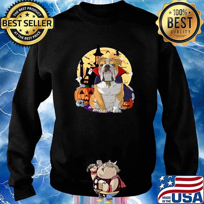 English Bulldog Vampire Dog Halloween Witch Pumpkin T-Shirt Sweater