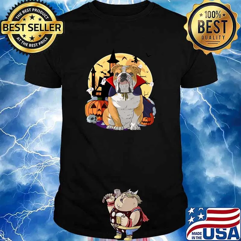 English Bulldog Vampire Dog Halloween Witch Pumpkin T-Shirt