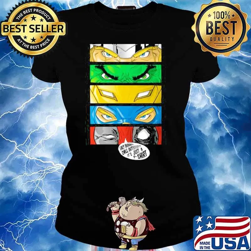 Eyes of Heroes features Thor Hulk Iron Man Captain America and Deadpool its Just a s Ladies tee