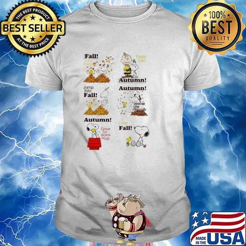 Fall is for friend feels like jump into fall autumn great for warm hugs snoopy and woodstock and charlie shirt