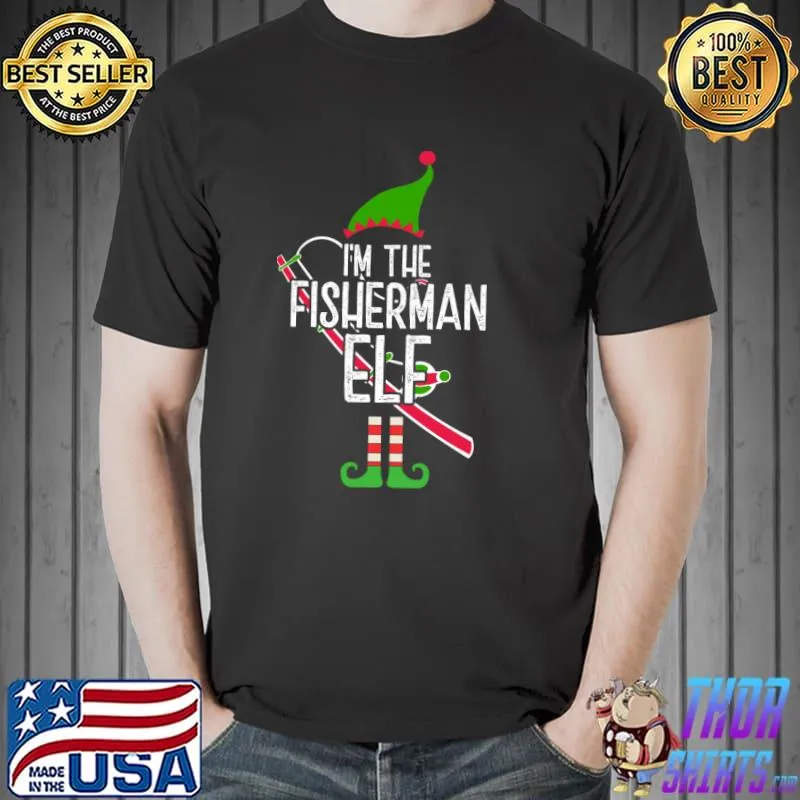 Fishing Elf Family Group Christmas Party Pajama T-Shirt Unisex