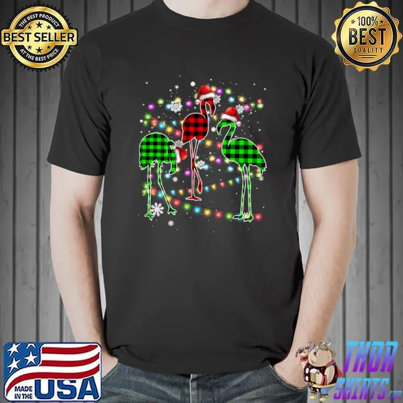 Flamingo Buffalo Plaid Christmas Santa Lights Xmas Pajamas T-s Unisex