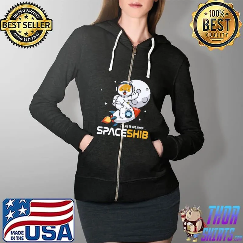 Fly Me To The Moon Spaceshib Shib Coin Dogecoin Shiba Inu Premium T-Shirt Full Zip Hooded