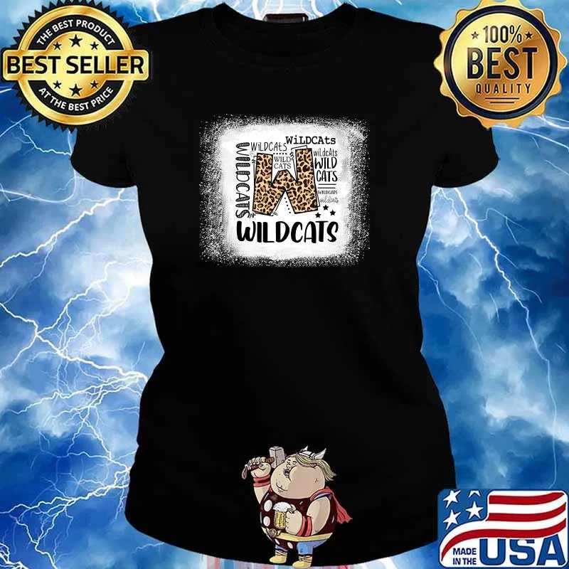 Football Wildcats School Sports Fan Team Spirit Typography Leopard T-Shirt Ladies tee