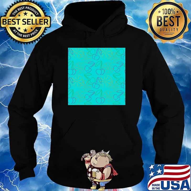 Fruit Pattern Outline cherries and lemon on blue background T-Shirt Hoodie