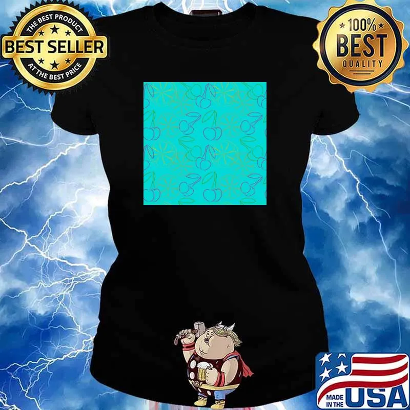 Fruit Pattern Outline cherries and lemon on blue background T-Shirt Ladies tee