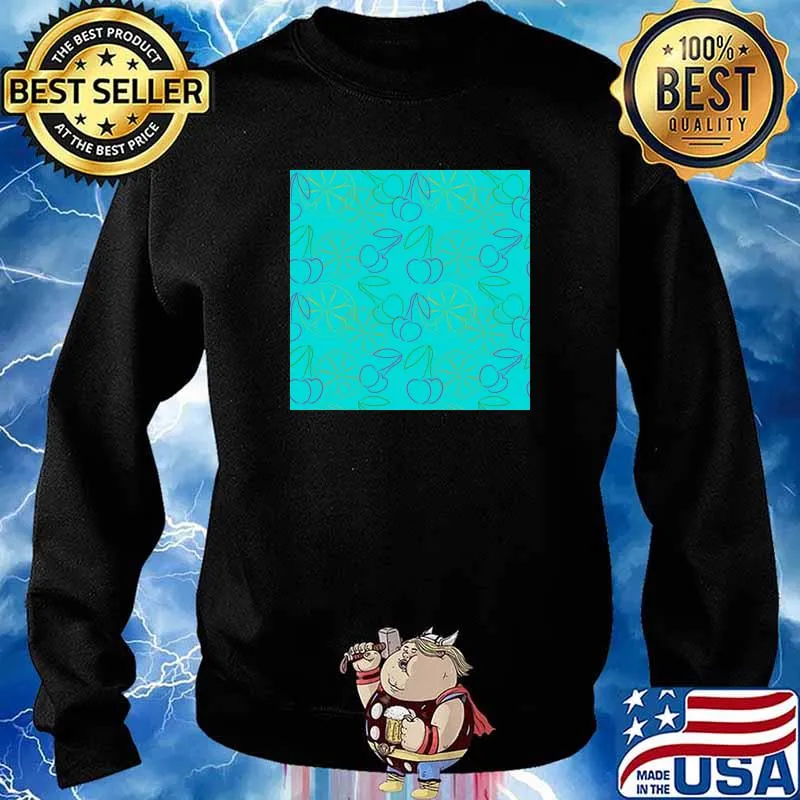 Fruit Pattern Outline cherries and lemon on blue background T-Shirt Sweater