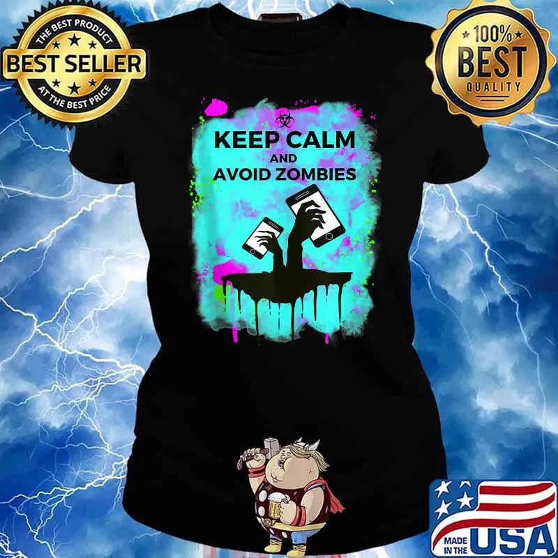 Funny Keep Calm and Avoid Zombies Tech Zombi Apocalypse T-s Ladies tee