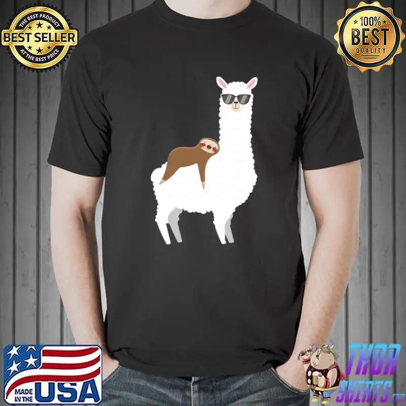 Funny Sloth Sleeping On Llama Alpaca Cute Animal Lover T-shirt