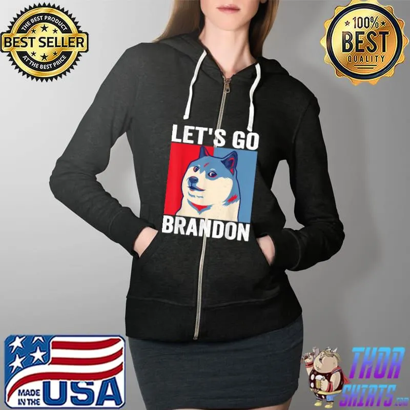 Funny Vintage Shiba Inu Dog Let's Go Brandon Meme T-Shirt Full Zip Hooded