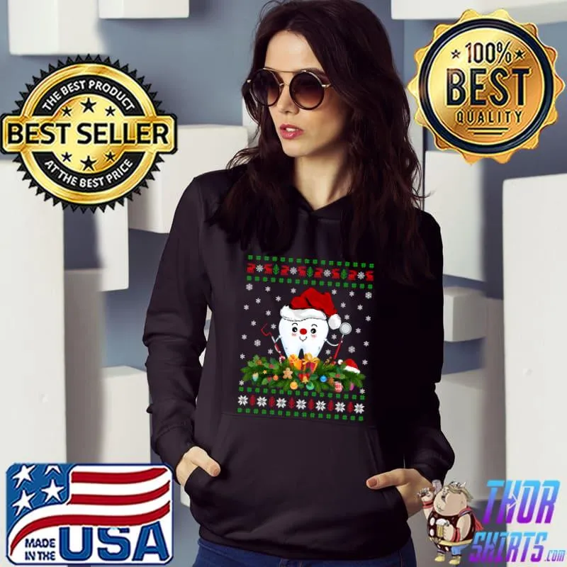 Funny Xmas Lover Santa Hat Ugly Dentist Christmas T-s Hoodie