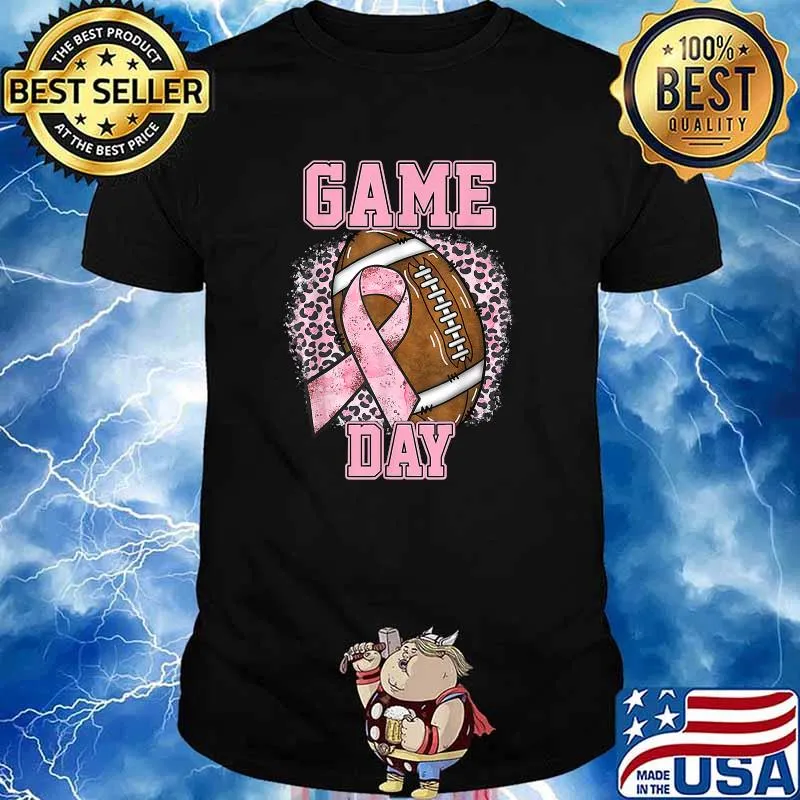 Game Day Breast Cancer Awareness Pink Football Leopard T-Shirt