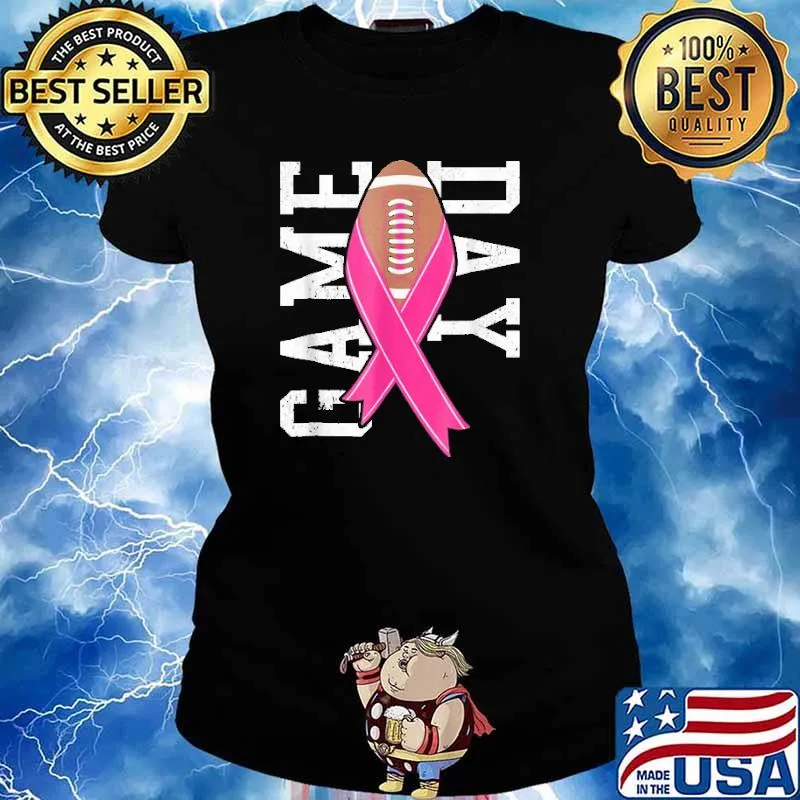 Game Day Breast Cancer Awareness Pink Football Shirt Ladies tee