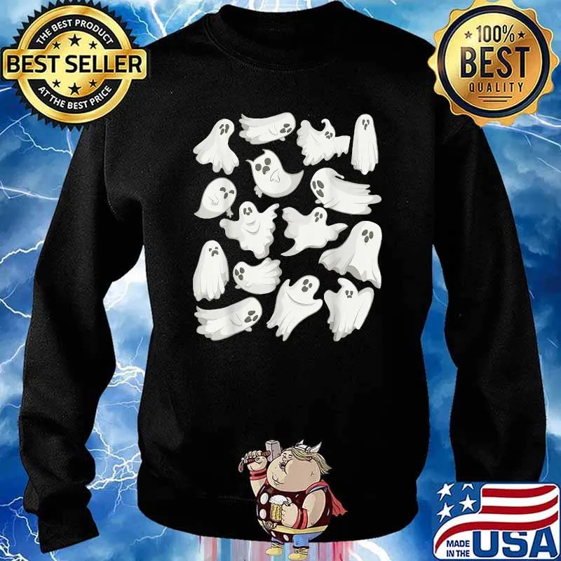 Ghost Graphic Spooky Season Many Ghosts Faces Halloween Kids T-Shirt Sweater
