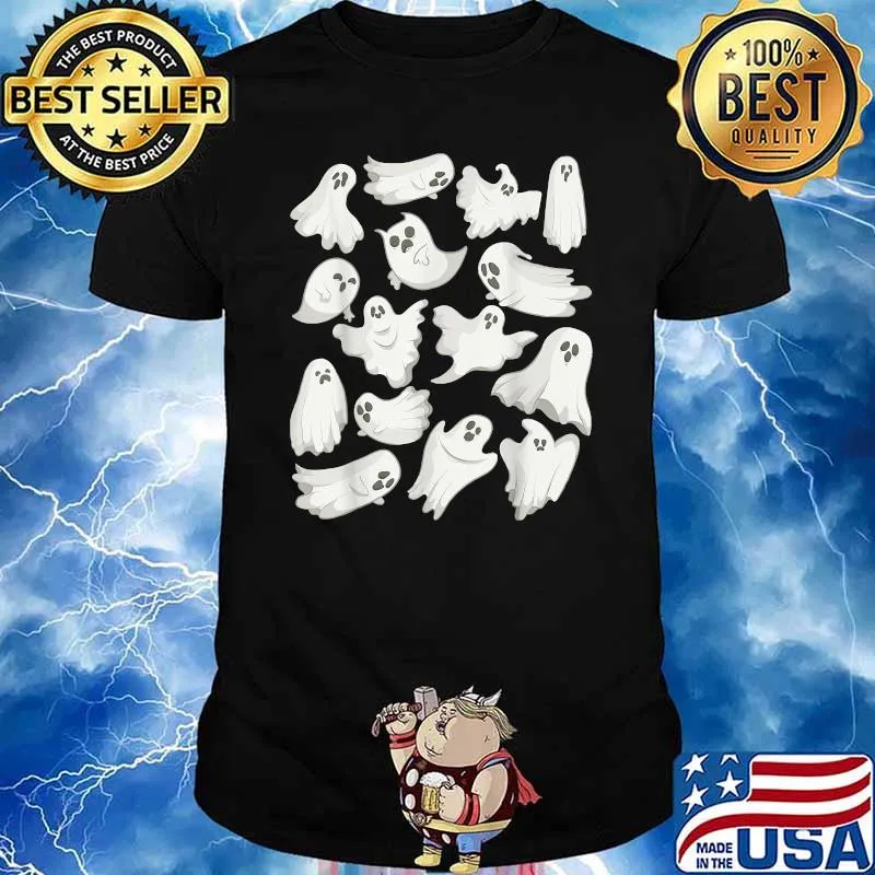 Ghost Graphic Spooky Season Many Ghosts Faces Halloween Kids T-Shirt