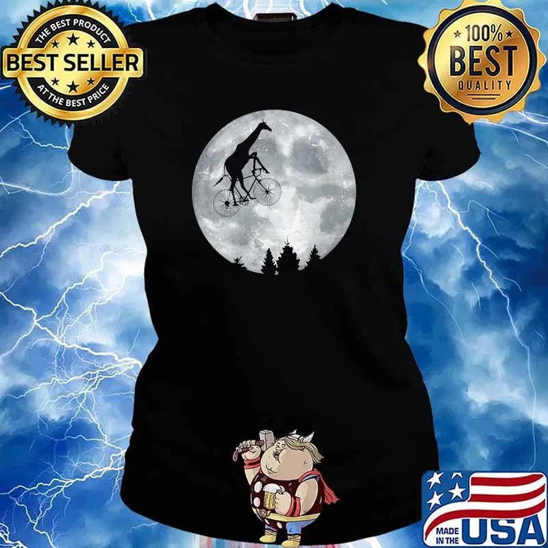 GIRAFFE Riding Moon Bike Halloween Lunar Cycling Cyclist T-Shirt Ladies tee