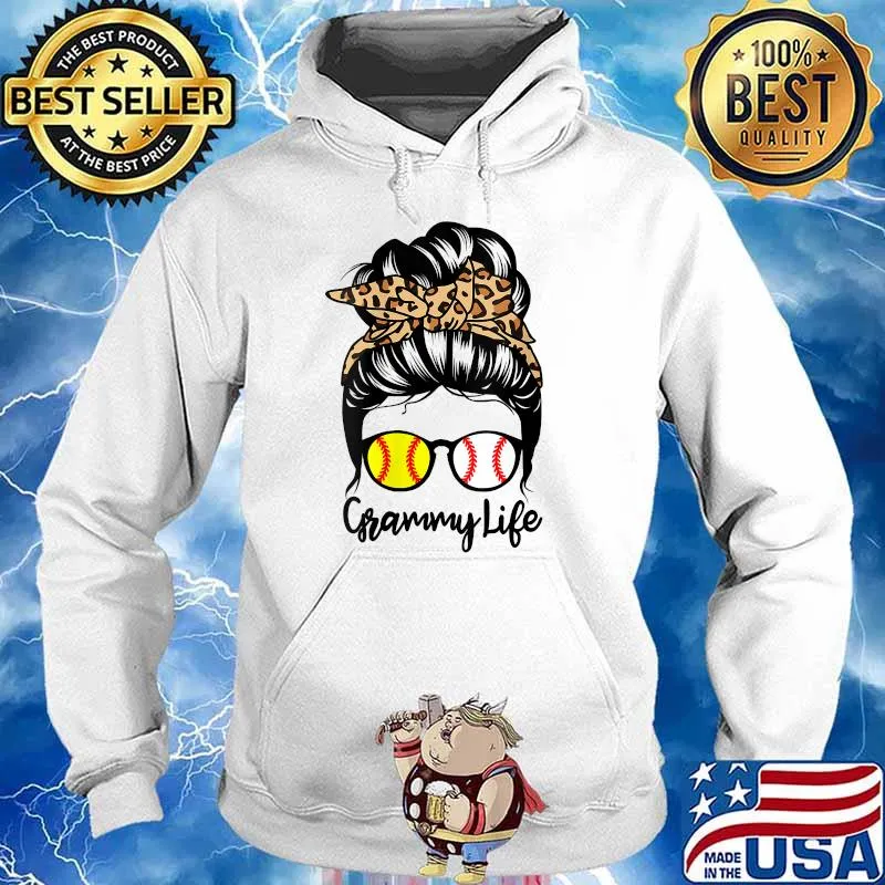 Grammy Life Messy Bun Hair Funny Baseball Softball Grammy T-Shirt Hoodie