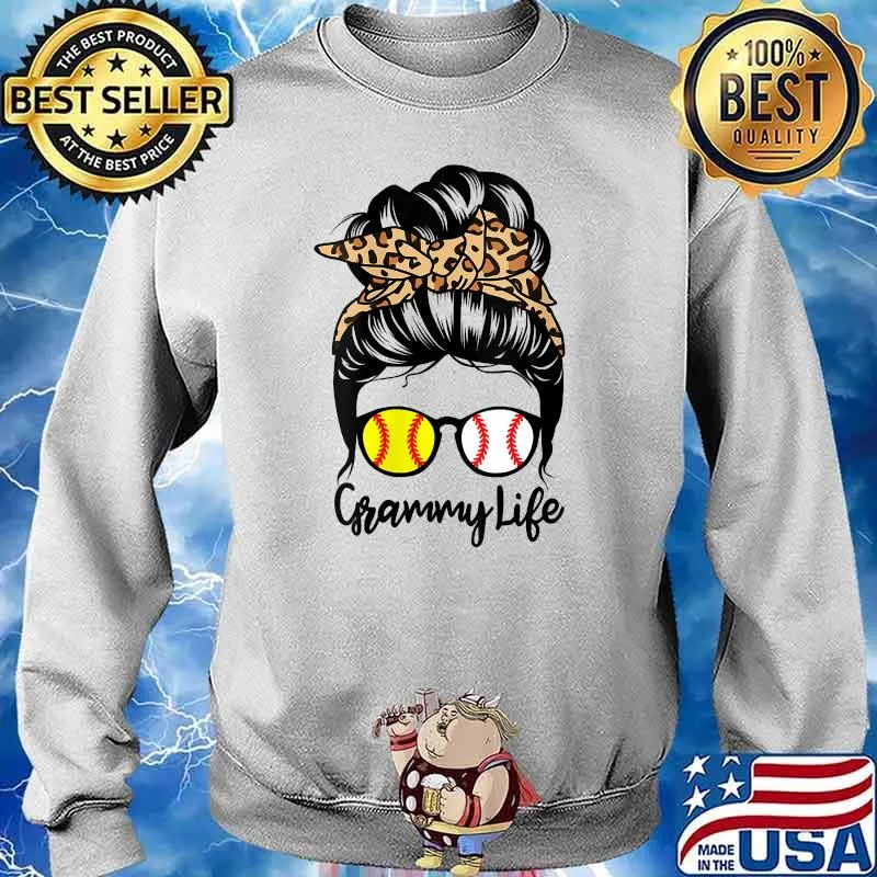 Grammy Life Messy Bun Hair Funny Baseball Softball Grammy T-Shirt Sweater