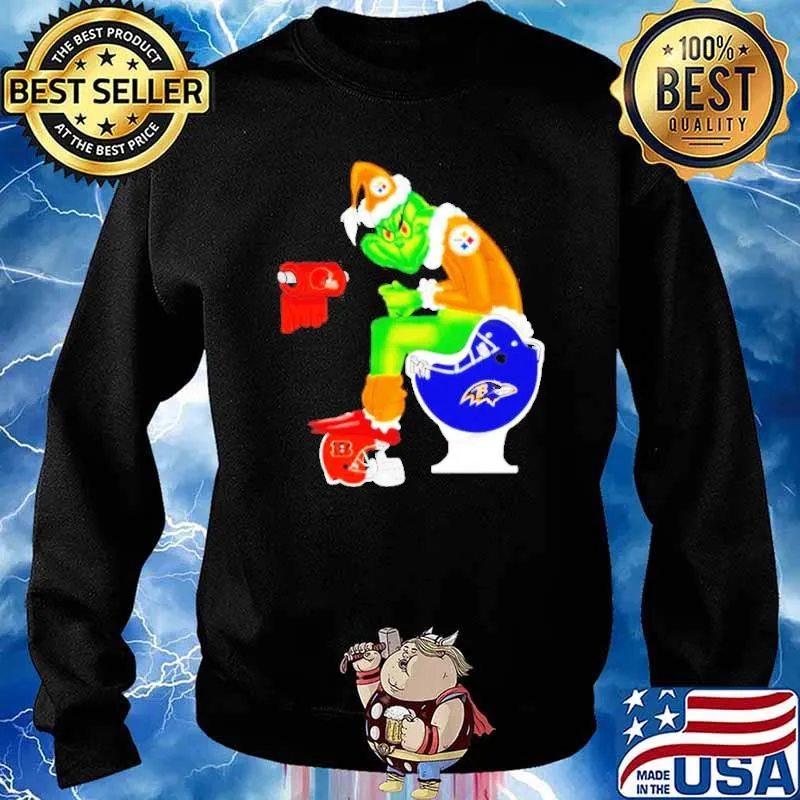 Grinch Santa Pittsburgh Steelers Sitting Baltimore Ravens Toilet Cleveland Browns Cincinnati Bengals 2021 s Sweater