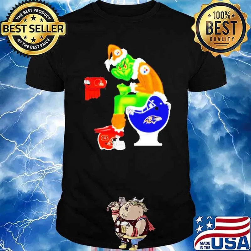 Grinch Santa Pittsburgh Steelers Sitting Baltimore Ravens Toilet Cleveland Browns Cincinnati Bengals 2021 shirt
