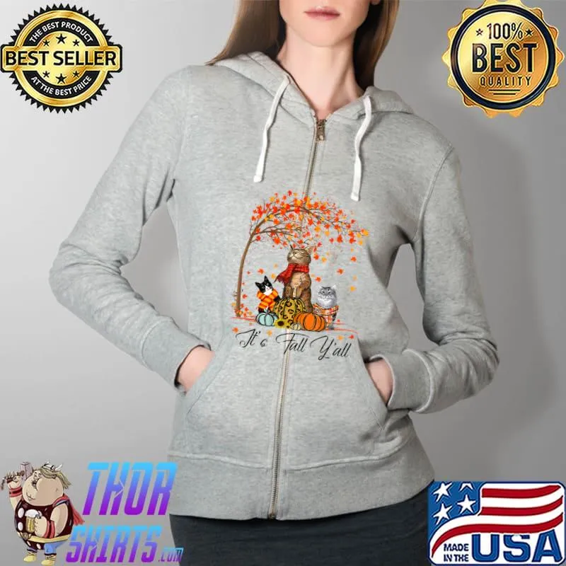 Halloween Costumes Cats Pumkins It’s Fall Y’all Autumn T-Shirt Full Zip Hooded