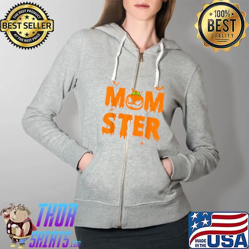 Halloween Momster Shirt Women Halloween Mom Costume Pumpkin T-Shirt Full Zip Hooded