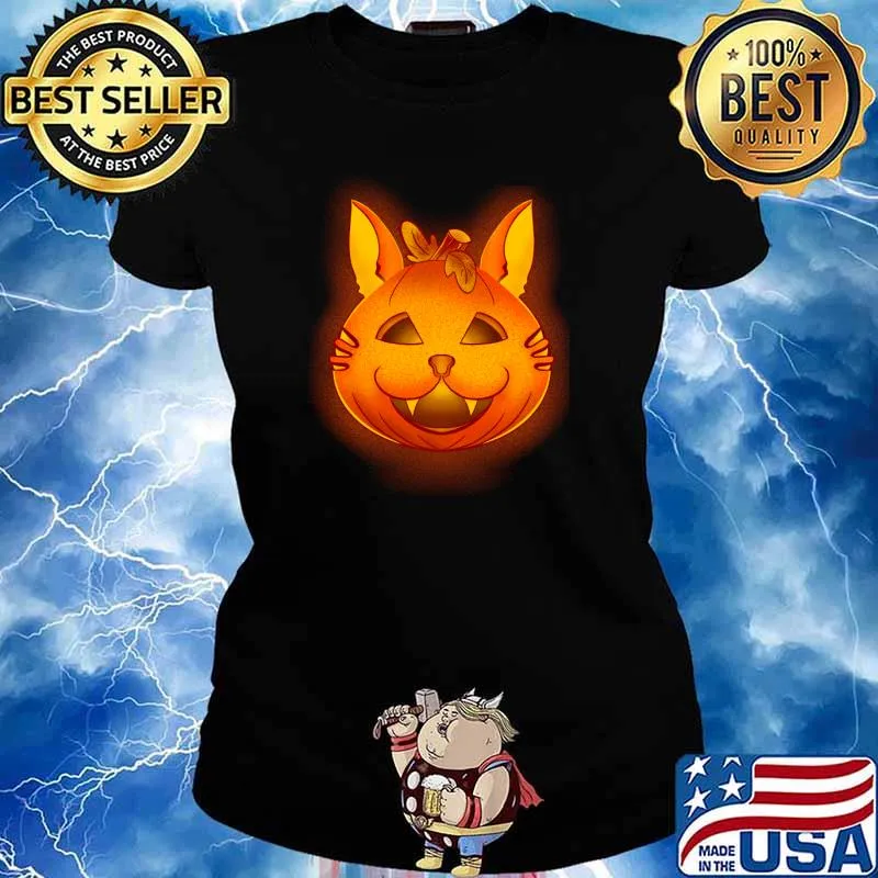 Halloween Pumpkin cat T-Shirt Ladies tee