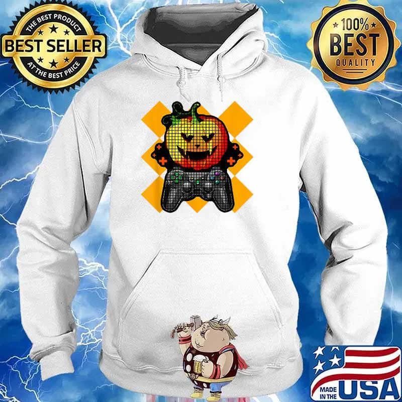 Halloween Pumpkin Gamer Boys Graphic Costume Orange Spooky T-Shirt Hoodie
