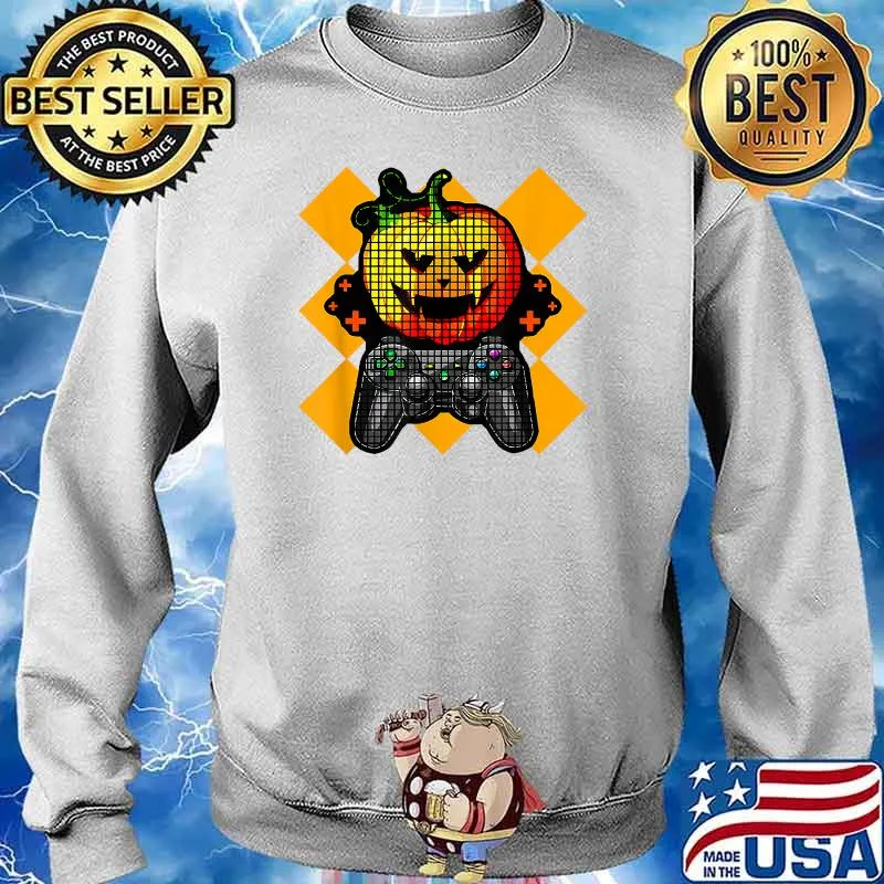 Halloween Pumpkin Gamer Boys Graphic Costume Orange Spooky T-Shirt Sweater