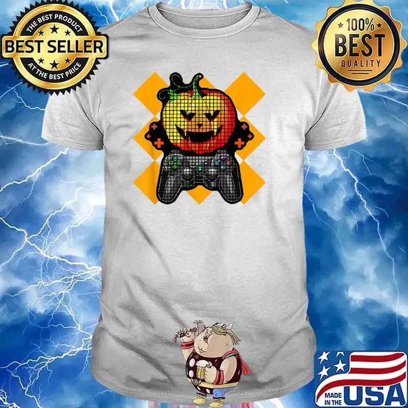 Halloween Pumpkin Gamer Boys Graphic Costume Orange Spooky T-Shirt