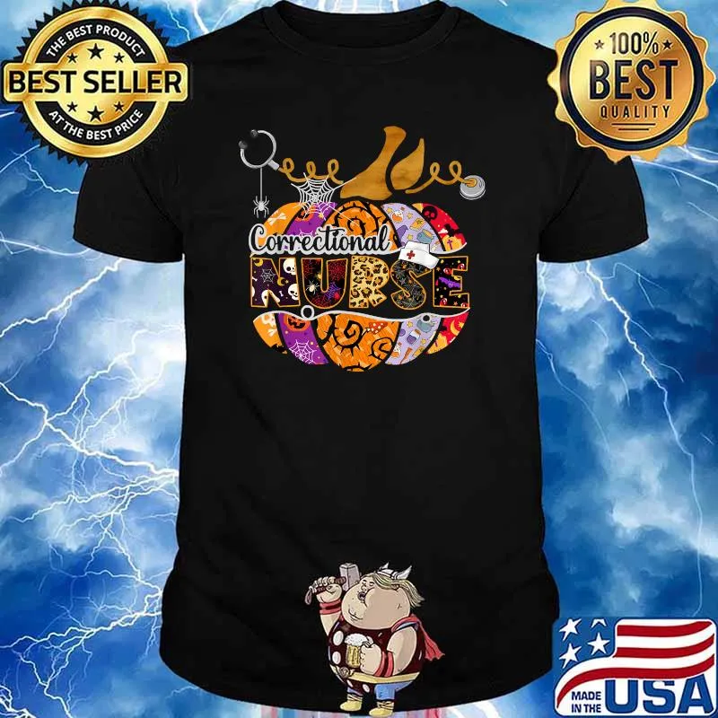 Halloween Scrubs Costume Pumpkin Leopard Correctional Nurse T-Shirt