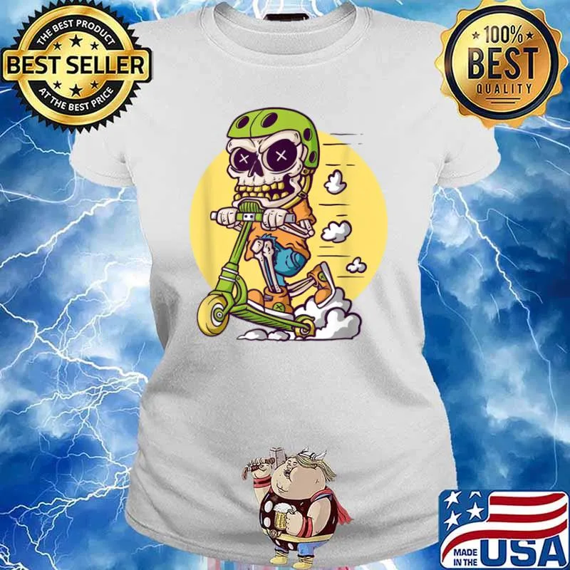 Halloween Skeleton Riding Stunt Scooter Shirt Ladies tee