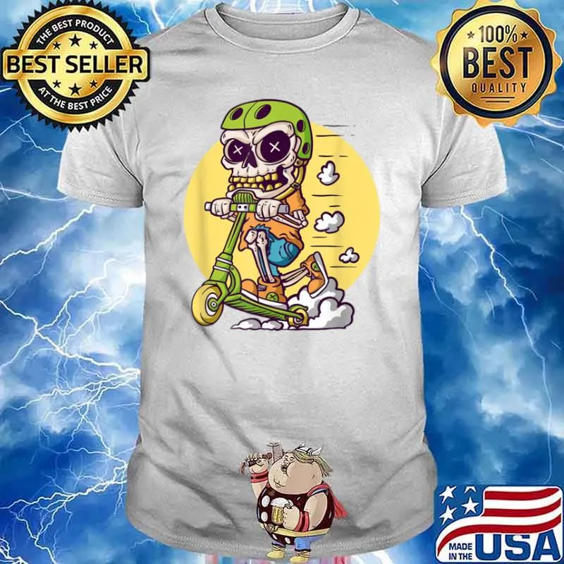 Halloween Skeleton Riding Stunt Scooter Shirt