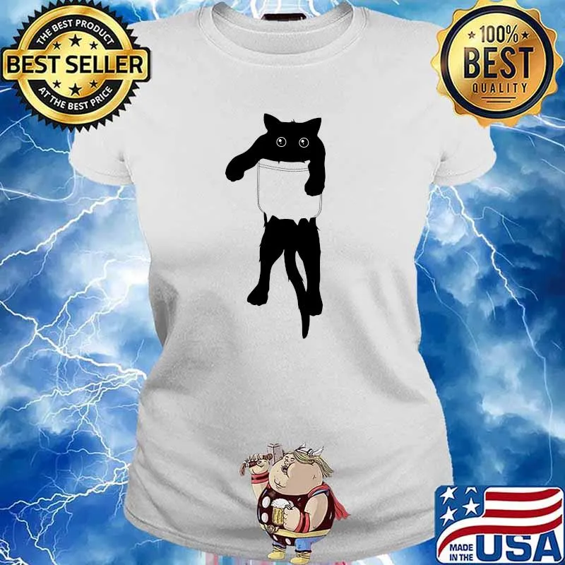 Hang loose black cat pocket art Classic T-Shirt Ladies tee