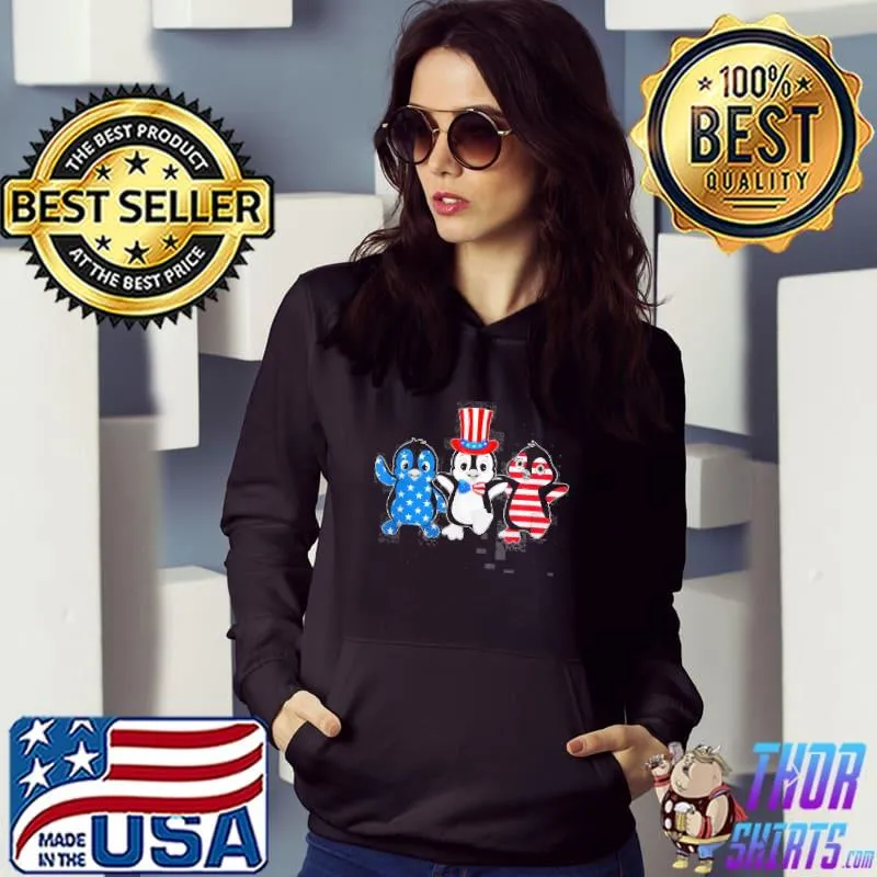 Happy Fourth Of July Patriotic Animals Penguin Usa Flag s Hoodie