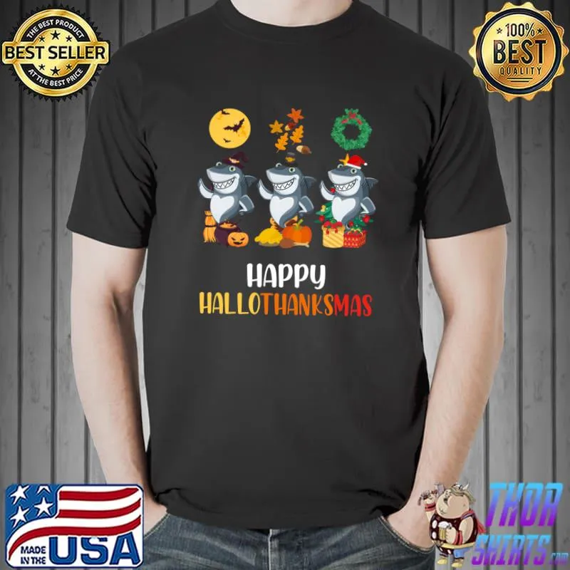 Happy Hallothanksmas Shark Christmas Thanksgiving Shark Doo T-Shirt