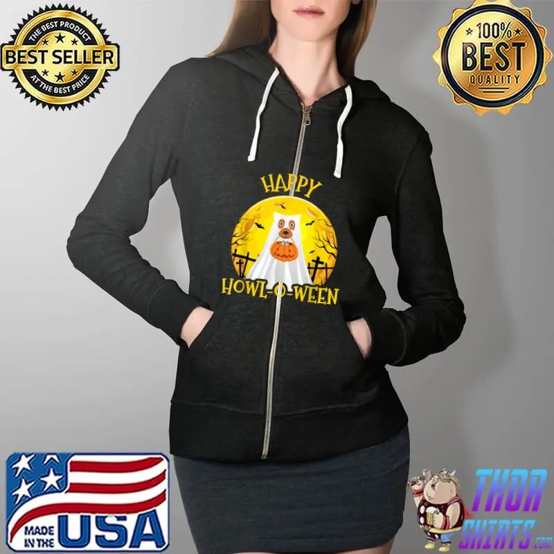 Happy Howl O Ween Tee Funny Halloween Dog T-Shirt Full Zip Hooded