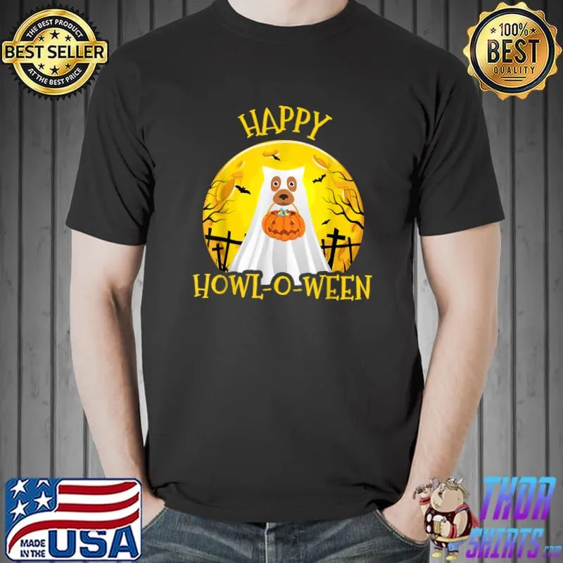 Happy Howl O Ween Tee Funny Halloween Dog T-Shirt Unisex