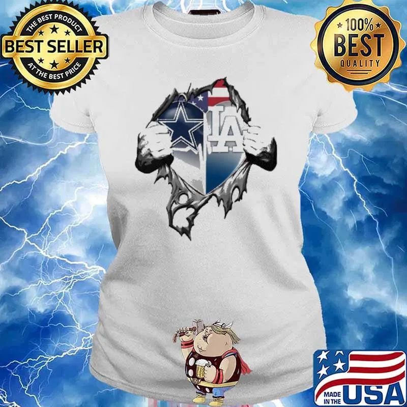 Heartbeat dallas cowboys and la dodgers american flag s Ladies tee