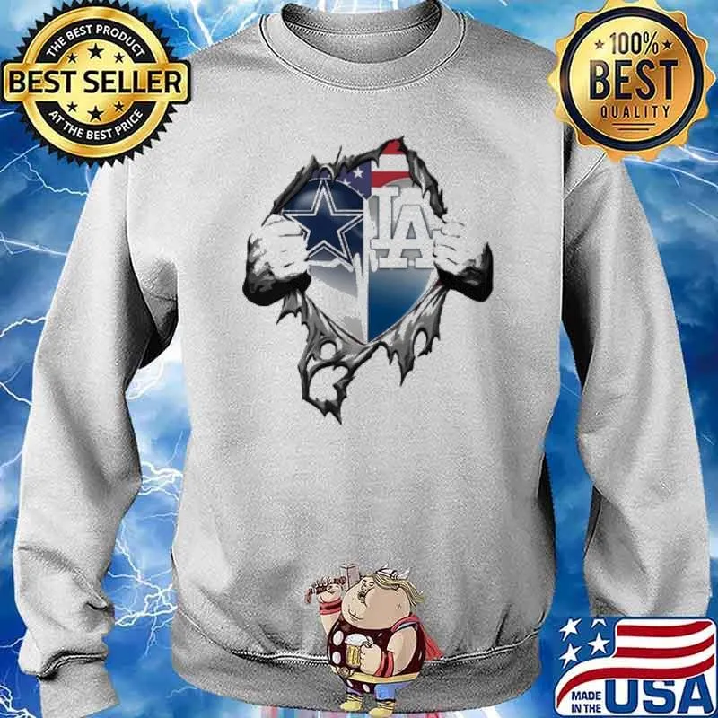 Heartbeat dallas cowboys and la dodgers american flag s Sweater