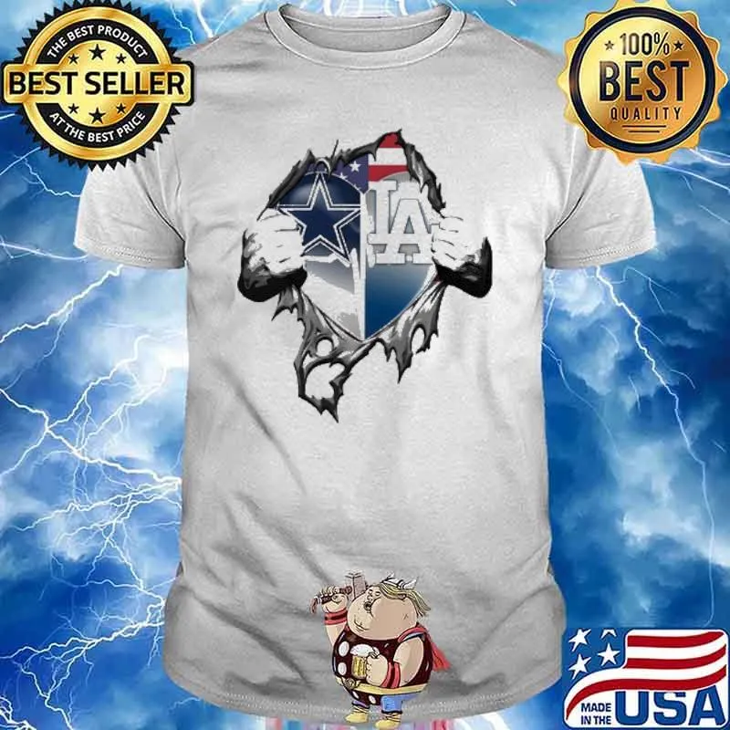 Heartbeat dallas cowboys and la dodgers american flag shirt